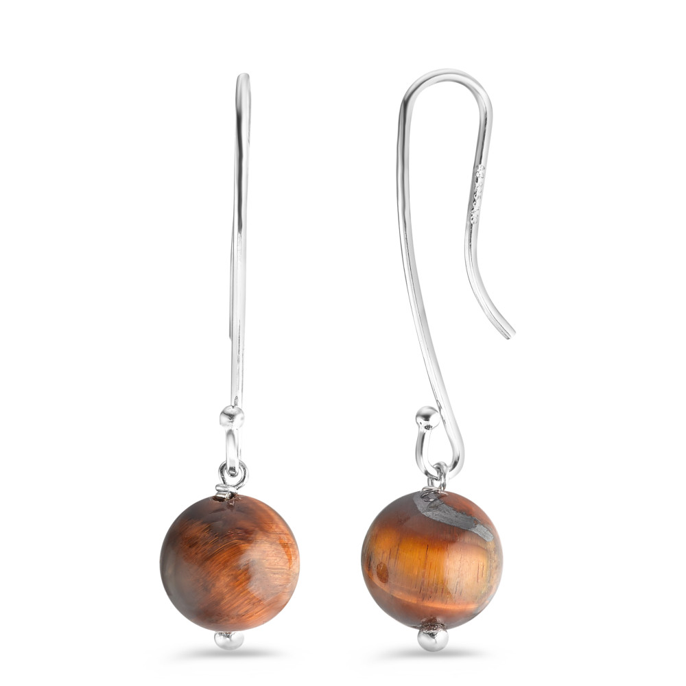 Pendant d'oreilles Argent L’œil de tigre 2 Pierres Rhodié-589413