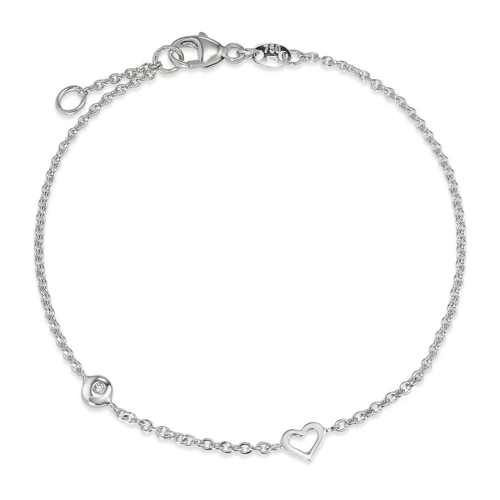 Bracelet Or blanc 18K Diamant 0.02 ct, 2 Pierres, w-si Coeur 17-18 cm-589572