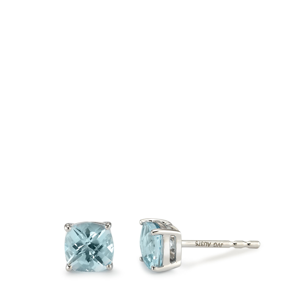 Clous d'oreilles Or blanc 9K Topaze bleu, 2 Pierres Ø5 mm-589678