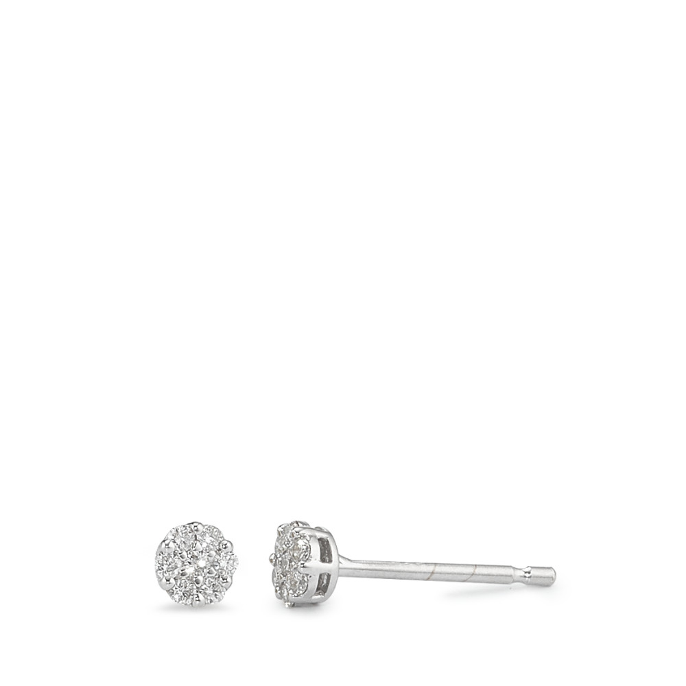 Clous d'oreilles Or blanc 9K Diamant 0.10 ct, 14 Pierres, w-pi3 Ø3.5 mm-590185