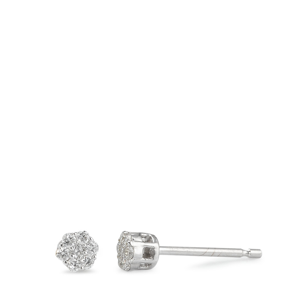 Clous d'oreilles Or blanc 9K Diamant 0.15 ct, 14 Pierres, w-pi3 Ø3.5 mm-590186