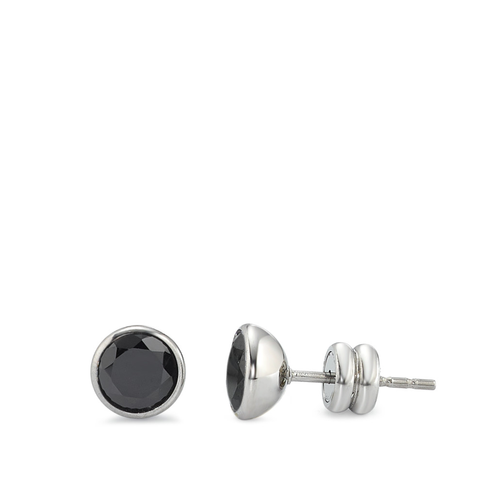 Ohrstecker Edelstahl Zirkonia schwarz, 2 Steine Ø6.5 mm-590225