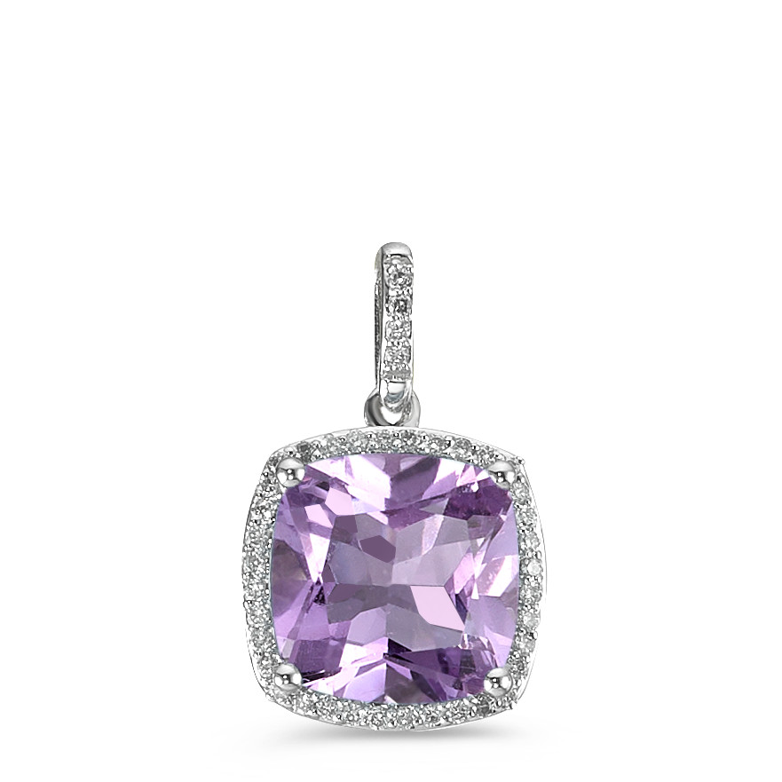 Pendentif Or blanc 18K Améthyste violet, Diamant blanc, 0.12 ct, 40 Pierres, w-pi3 Ø11 mm-590531