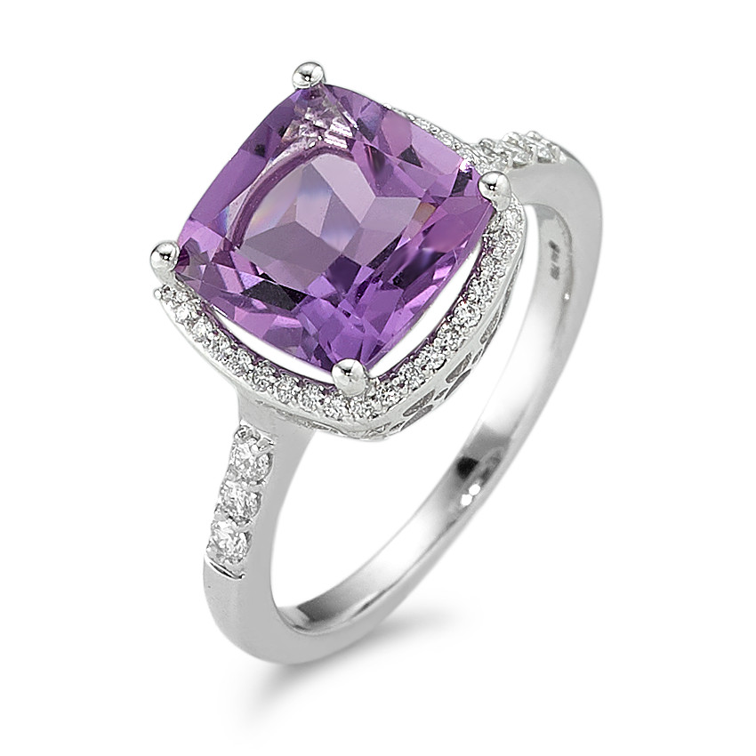 Bague Or blanc 18K Améthyste violet, Diamant blanc, 0.20 ct, 42 Pierres, w-pi3 Ø11 mm-590533