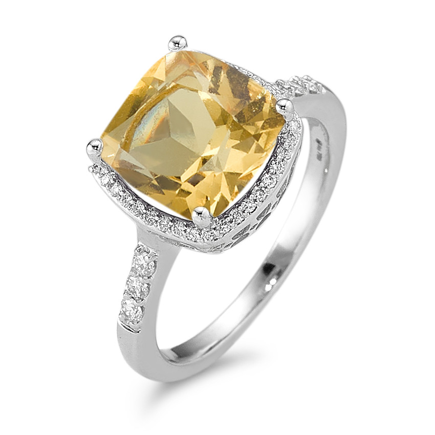 Bague Or blanc 18K Citrine doré, Diamant blanc, 0.20 ct, 42 Pierres, w-pi3 Ø11 mm-590536