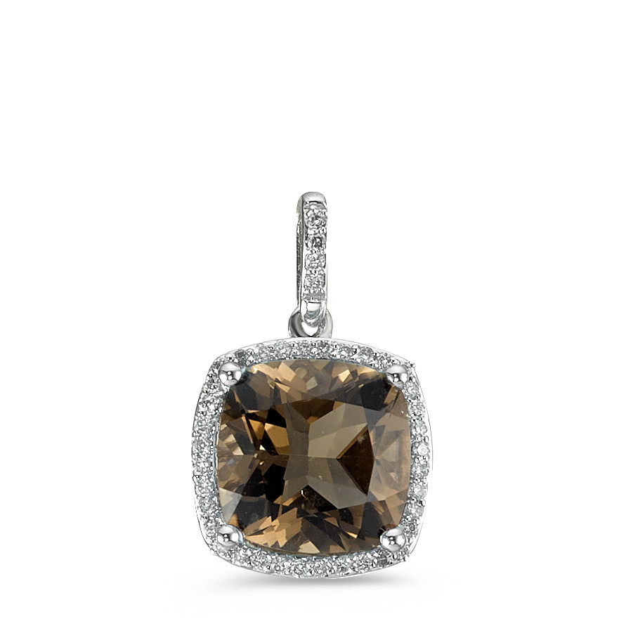 Pendentif Or blanc 18K Quartz fumé, Diamant blanc, 0.12 ct, 40 Pierres, w-pi3 Ø11 mm-590540