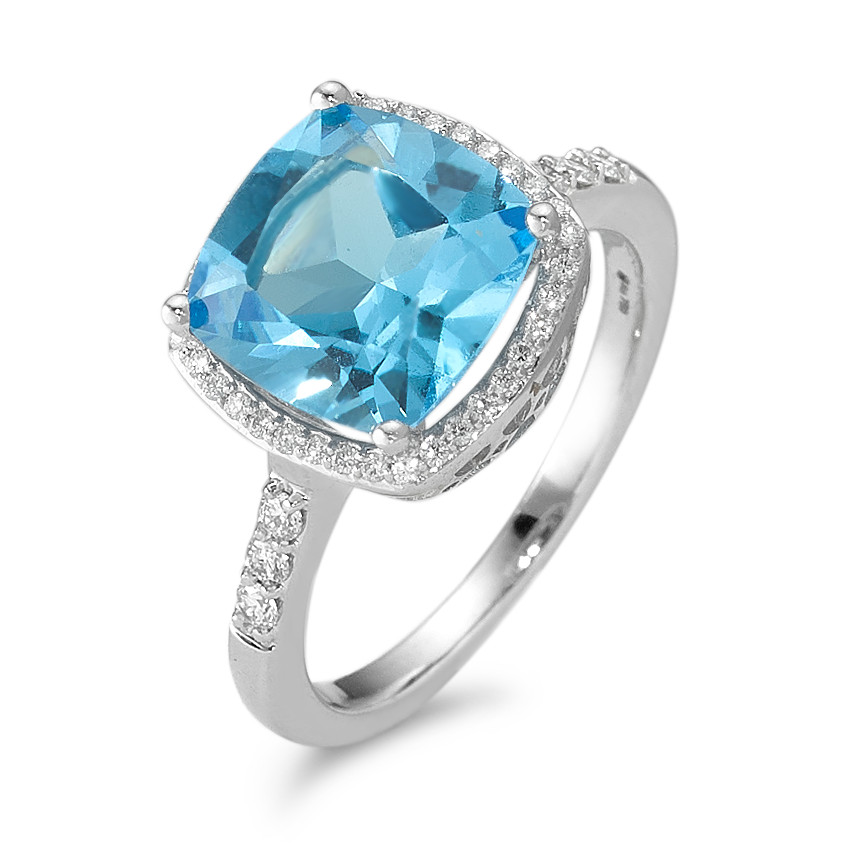 Bague Or blanc 18K Topaze bleu clair, Diamant blanc, 0.20 ct, 42 Pierres, w-pi3 Ø11 mm-590545