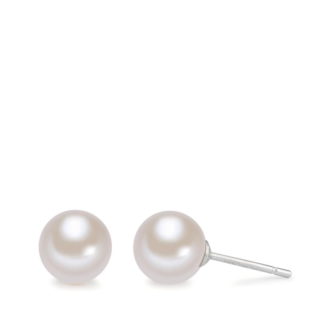 Clous d'oreilles Or blanc 18K perle d'eau douce blanc, 2 Perles, 7.5 mm-590571
