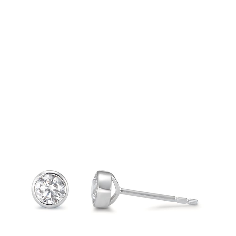 Clous d'oreilles Or blanc 18K Zircone 2 Pierres Ø4.5 mm-590588