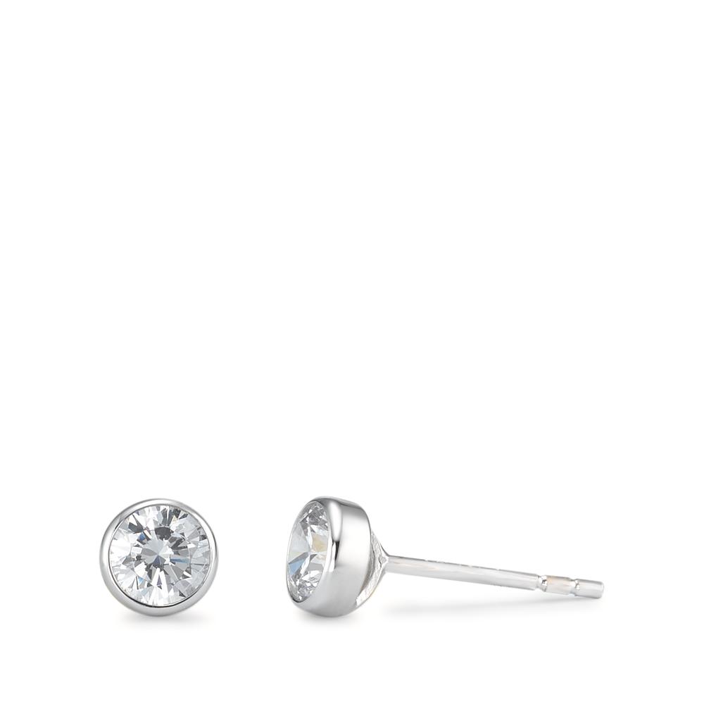 Clous d'oreilles Or blanc 18K Zircone 2 Pierres Ø5 mm-590589