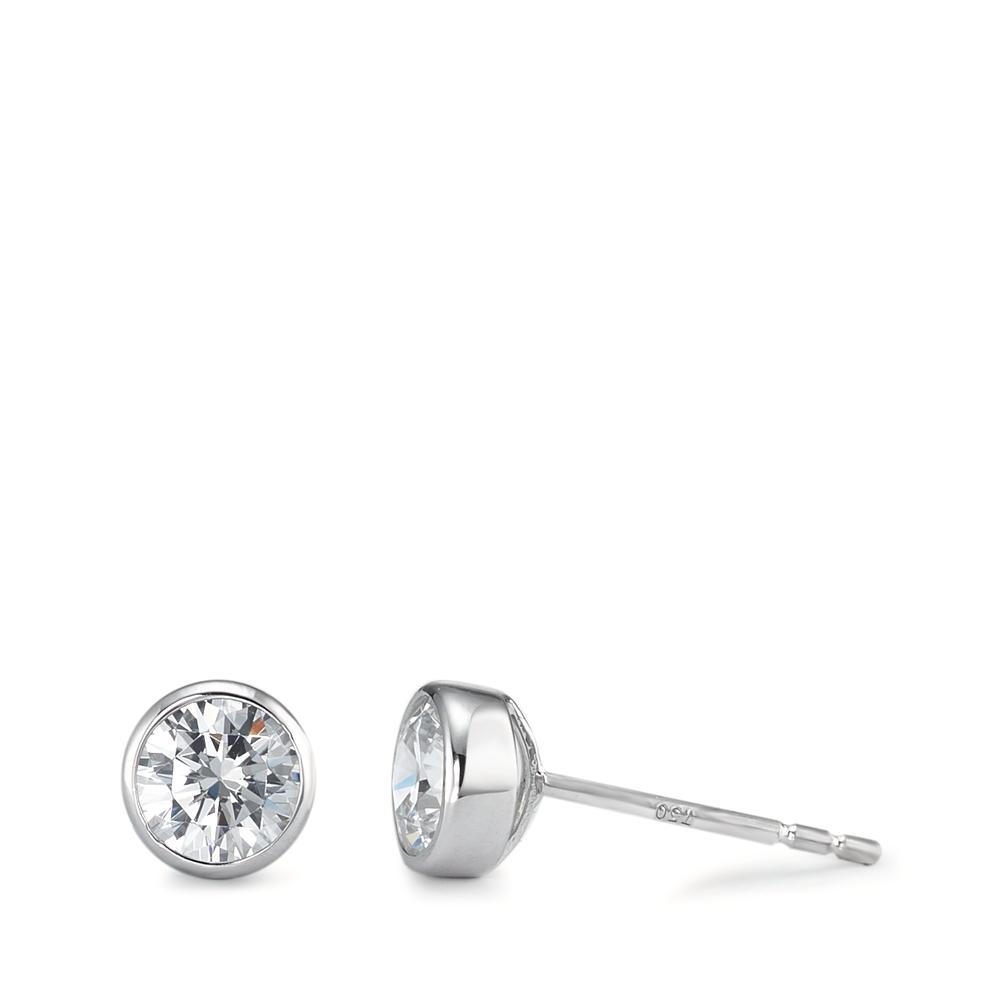 Clous d'oreilles Or blanc 18K Zircone 2 Pierres Ø5.5 mm-590590