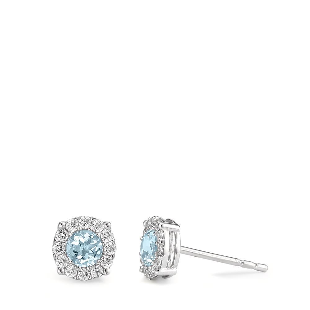 Clous d'oreilles Or blanc 18K Topaze bleu-590604