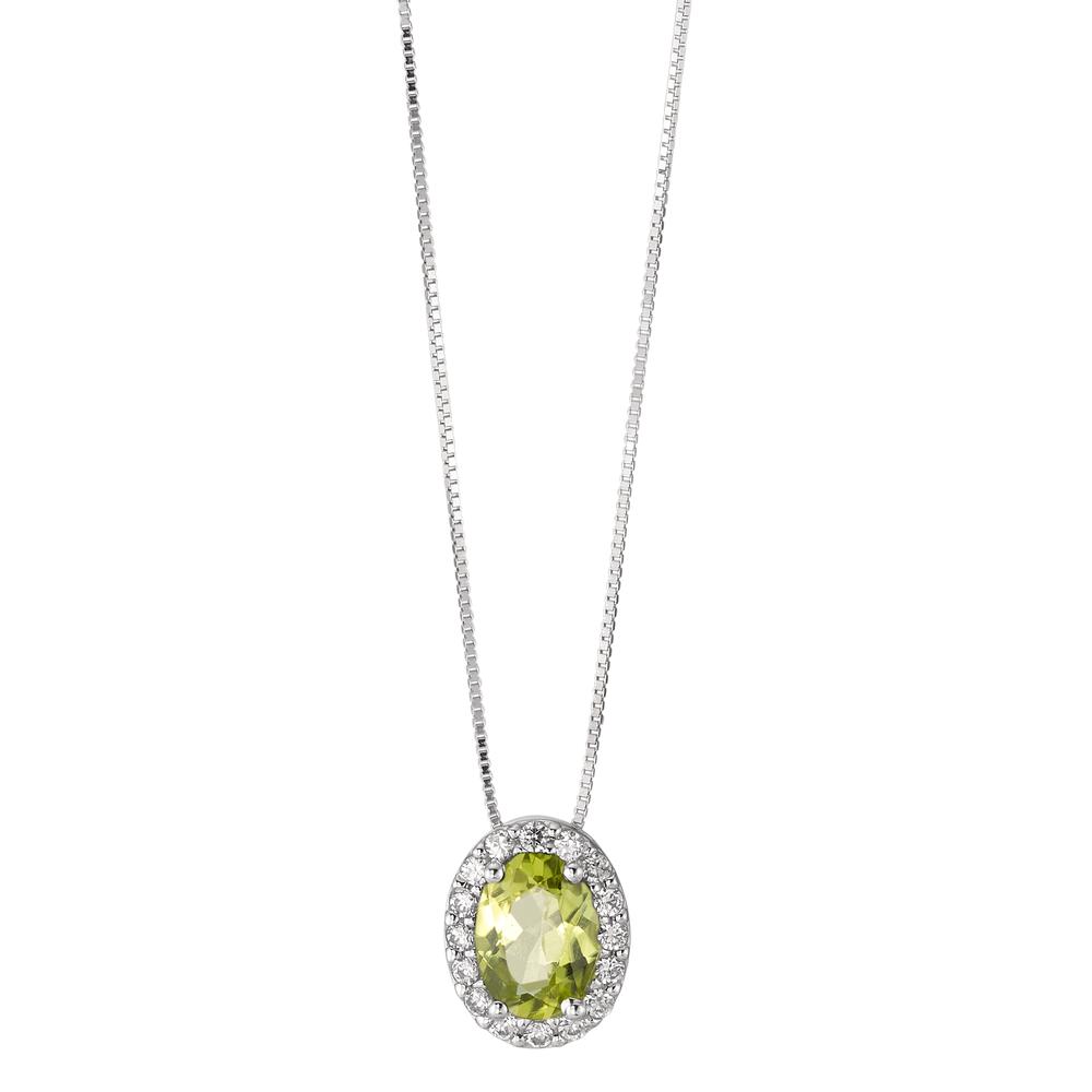 Collier Or blanc 18K Péridot, Zircone blanc 42 cm-590610