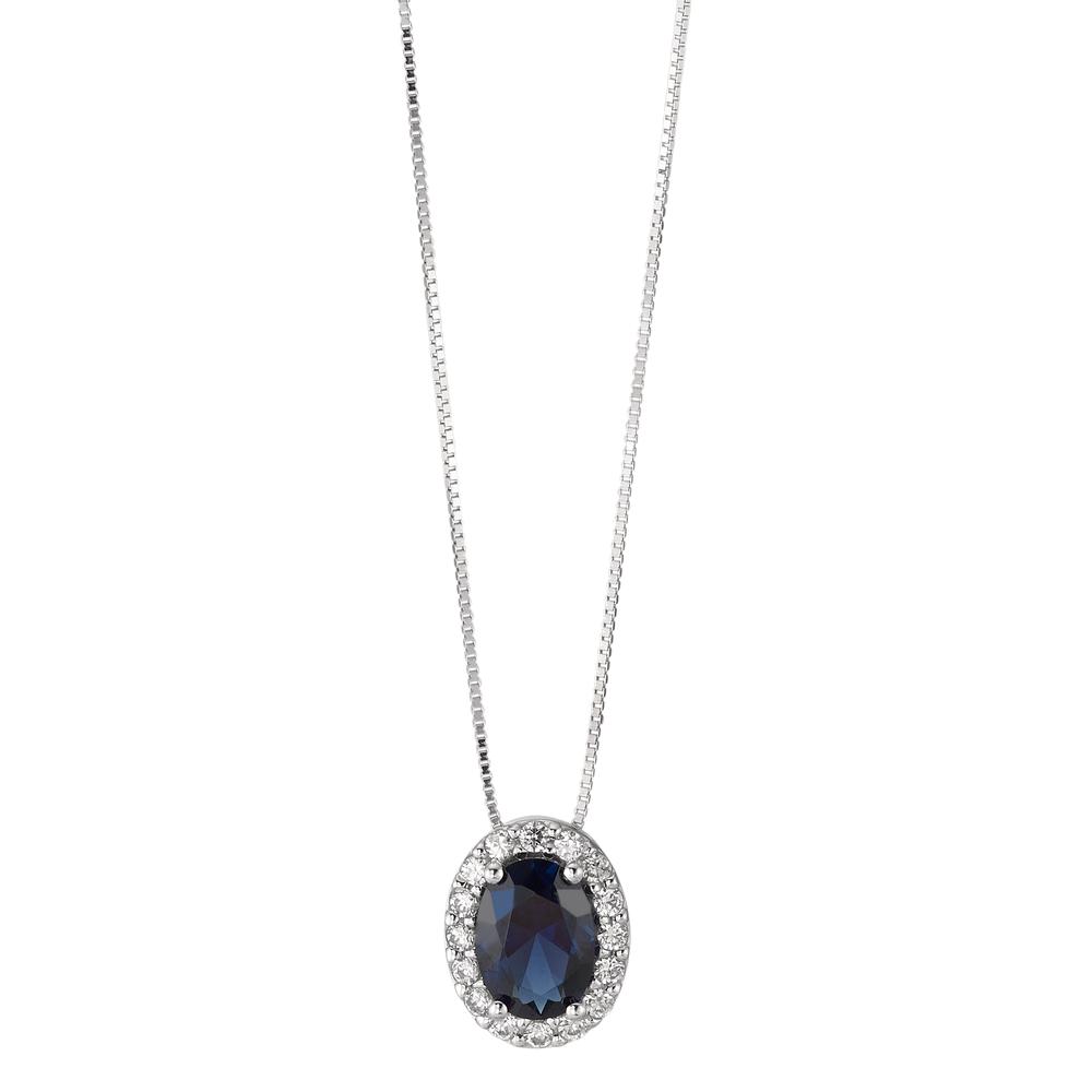 Collier Or blanc 18K Zircone bleu saphir 42 cm-590613