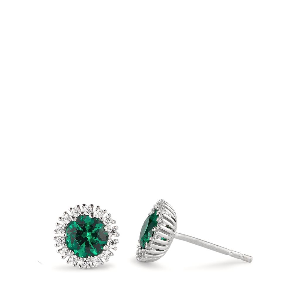 Clous d'oreilles Or blanc 18K Zircone vert Ø7.5 mm-590615