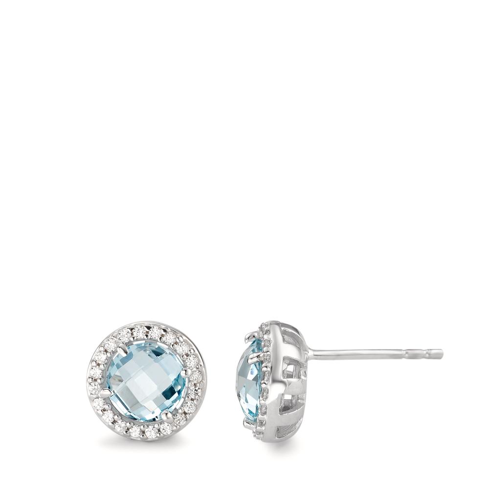 Clous d'oreilles Or blanc 18K Topaze bleu Ø9 mm-590625