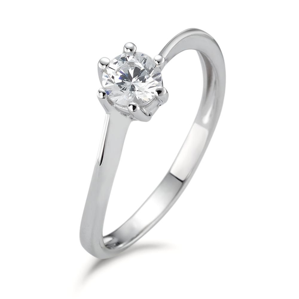 Bague solitaire Or blanc 18K Zircone-590641