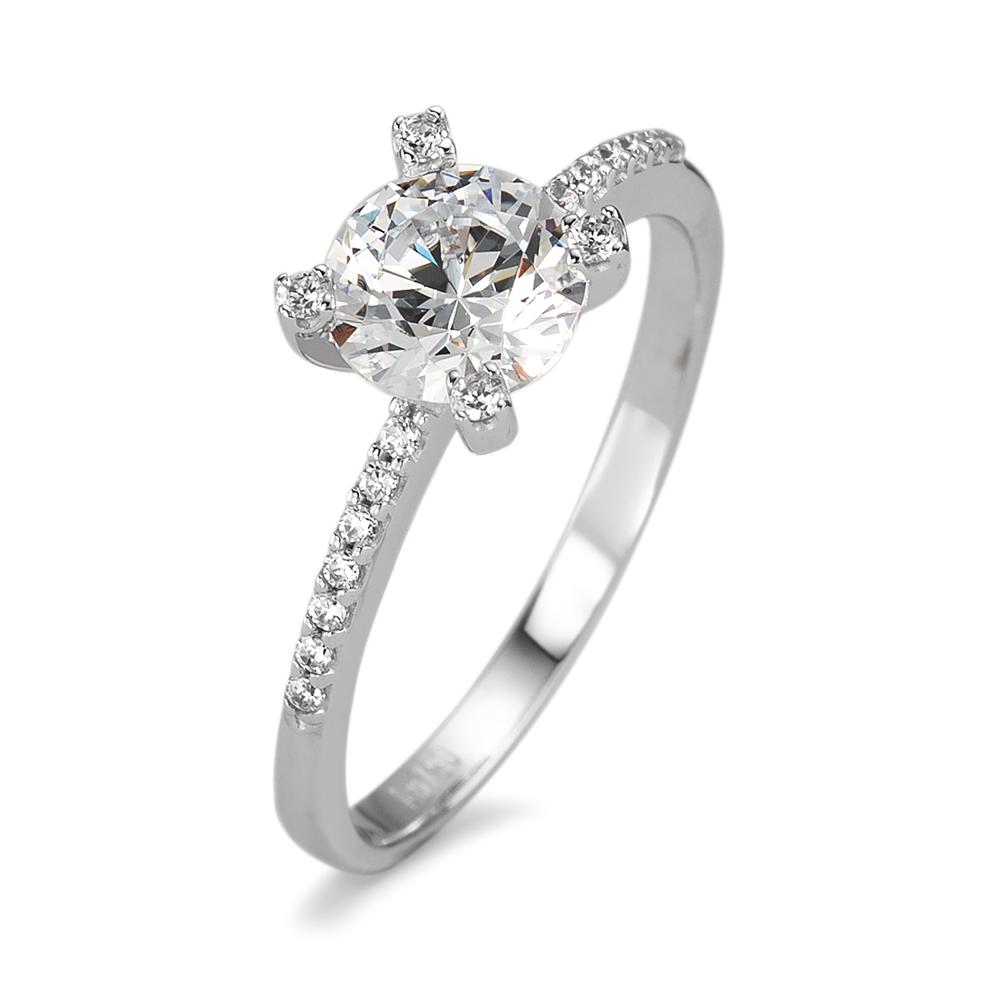 Bague solitaire Or blanc 18K Zircone Ø6.5 mm-590644