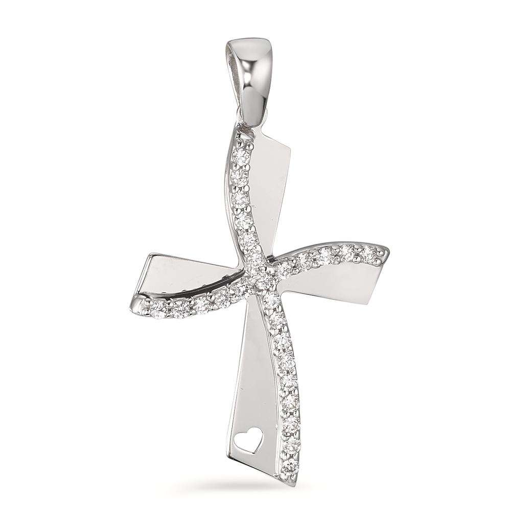 Pendentif Or blanc 18K Zircone Croix-590685
