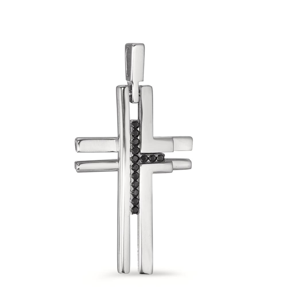 Pendentif Or blanc 18K Zircone noir, 14 Pierres Croix-590687