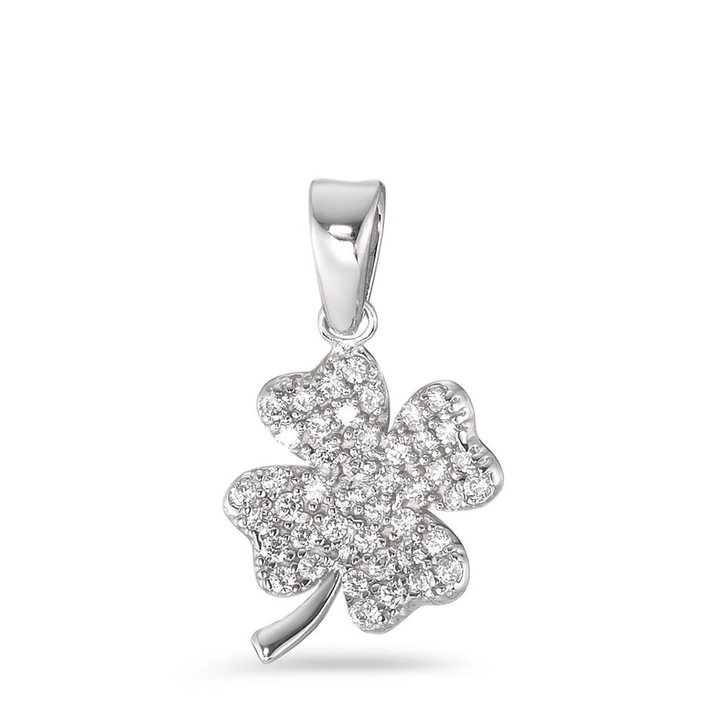 Pendentif Or blanc 18K Zircone Feuille de Trèfle Ø9.5 mm-590690
