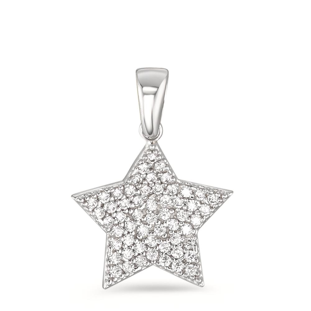 Pendentif Or blanc 18K Zircone Étoile Ø13 mm-590691