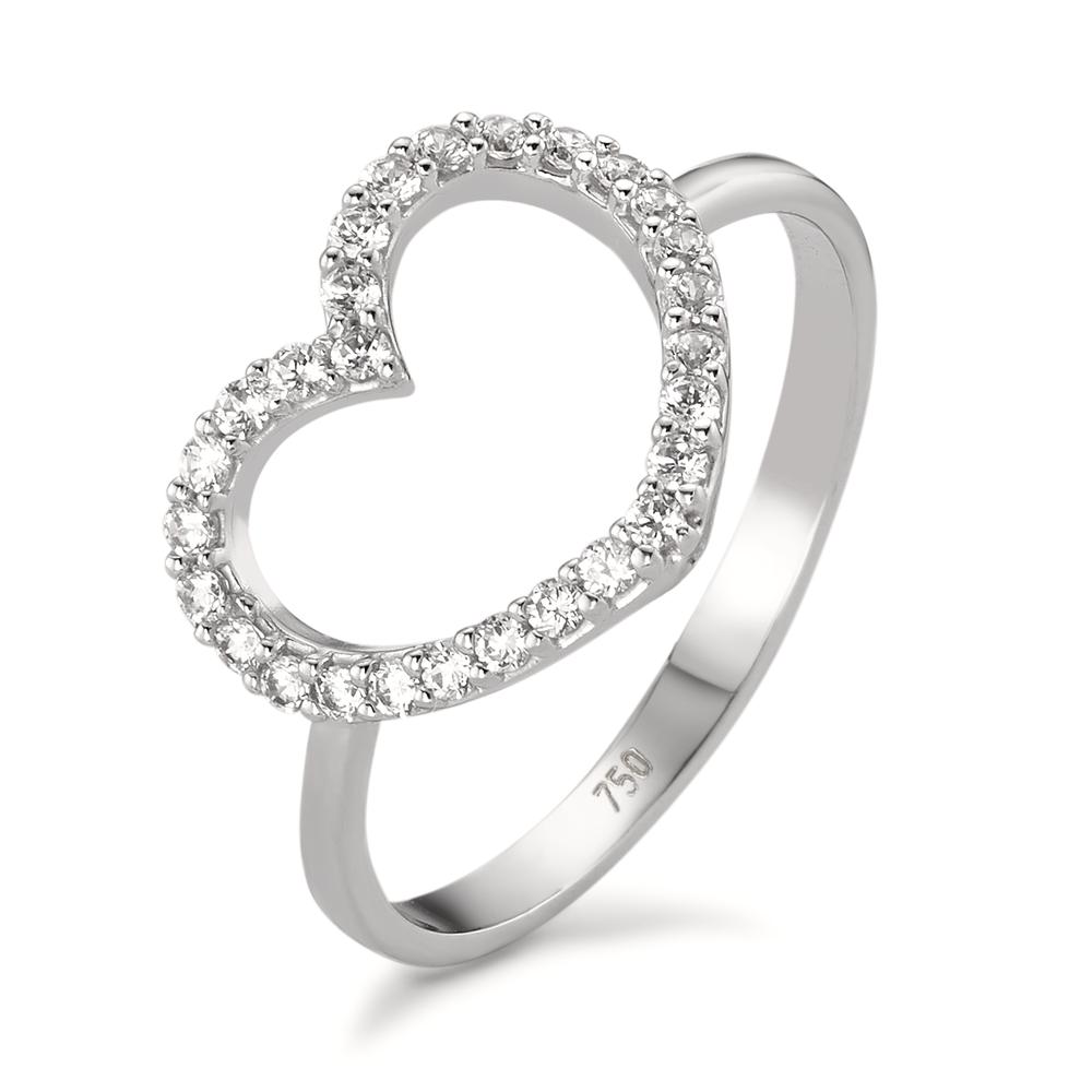 Bague Or blanc 18K Zircone Coeur Ø13 mm-590701