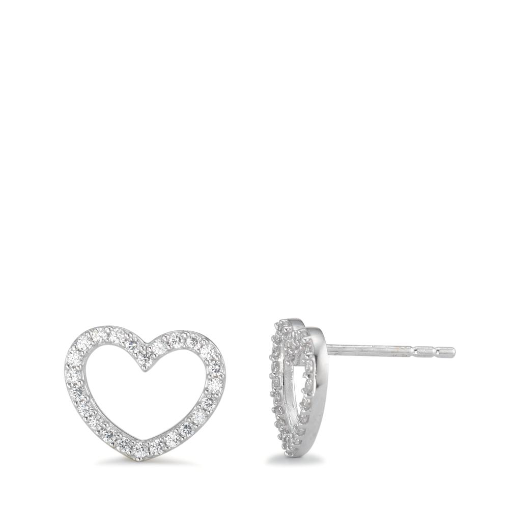 Clous d'oreilles Or blanc 18K Zircone Coeur Ø11 mm-590702