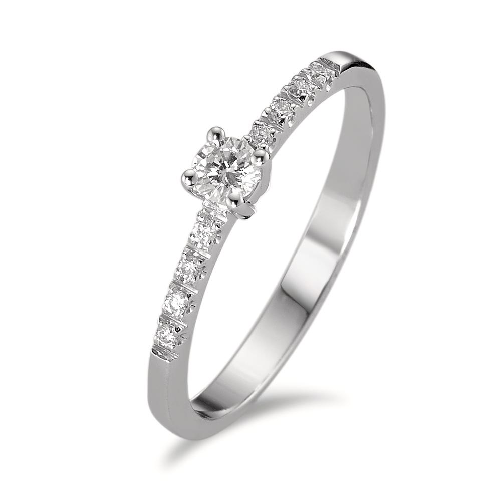 Bague solitaire Or blanc 18K Diamant blanc, 0.04 ct, 8 Pierres, brillant, w-si, Diamant blanc, 0.10 ct, brillant, w-si-590788