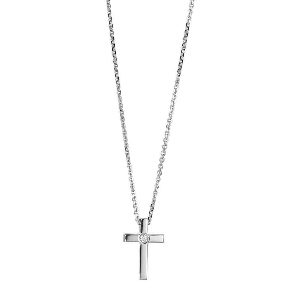 Collier Or blanc 18K Diamant 0.05 ct, w-si Croix 42 cm-590807