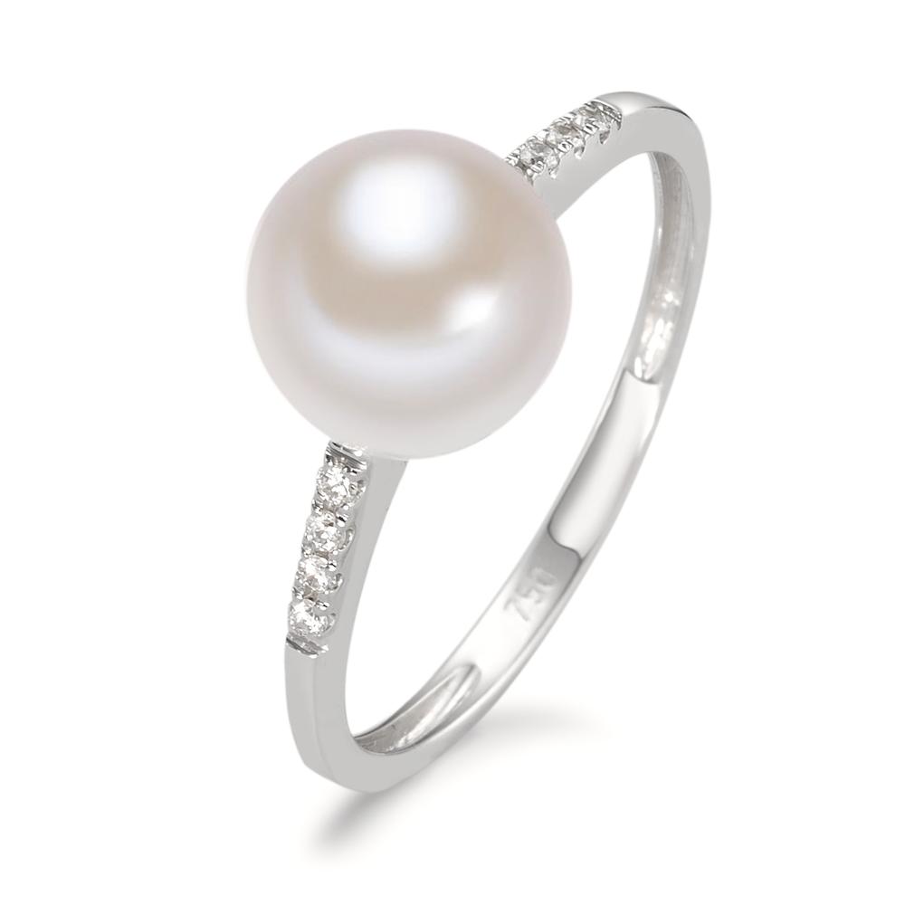 Bague Or blanc 18K Diamant 0.03 ct, 8 Pierres, w-si perle d'eau douce blanc, 7.5 mm-590808