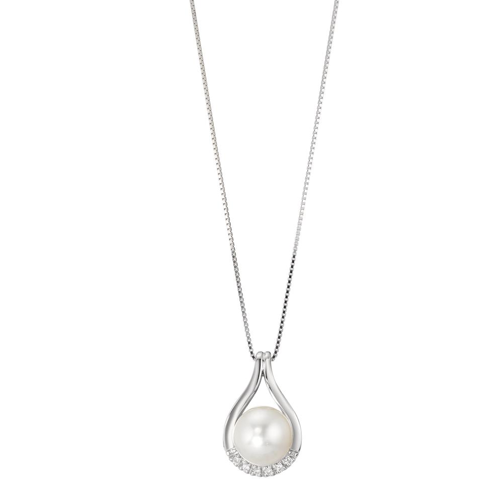 Collier Or blanc 18K Diamant 0.03 ct, 7 Pierres, w-si perle d'eau douce blanc, 8 mm 42 cm-590809