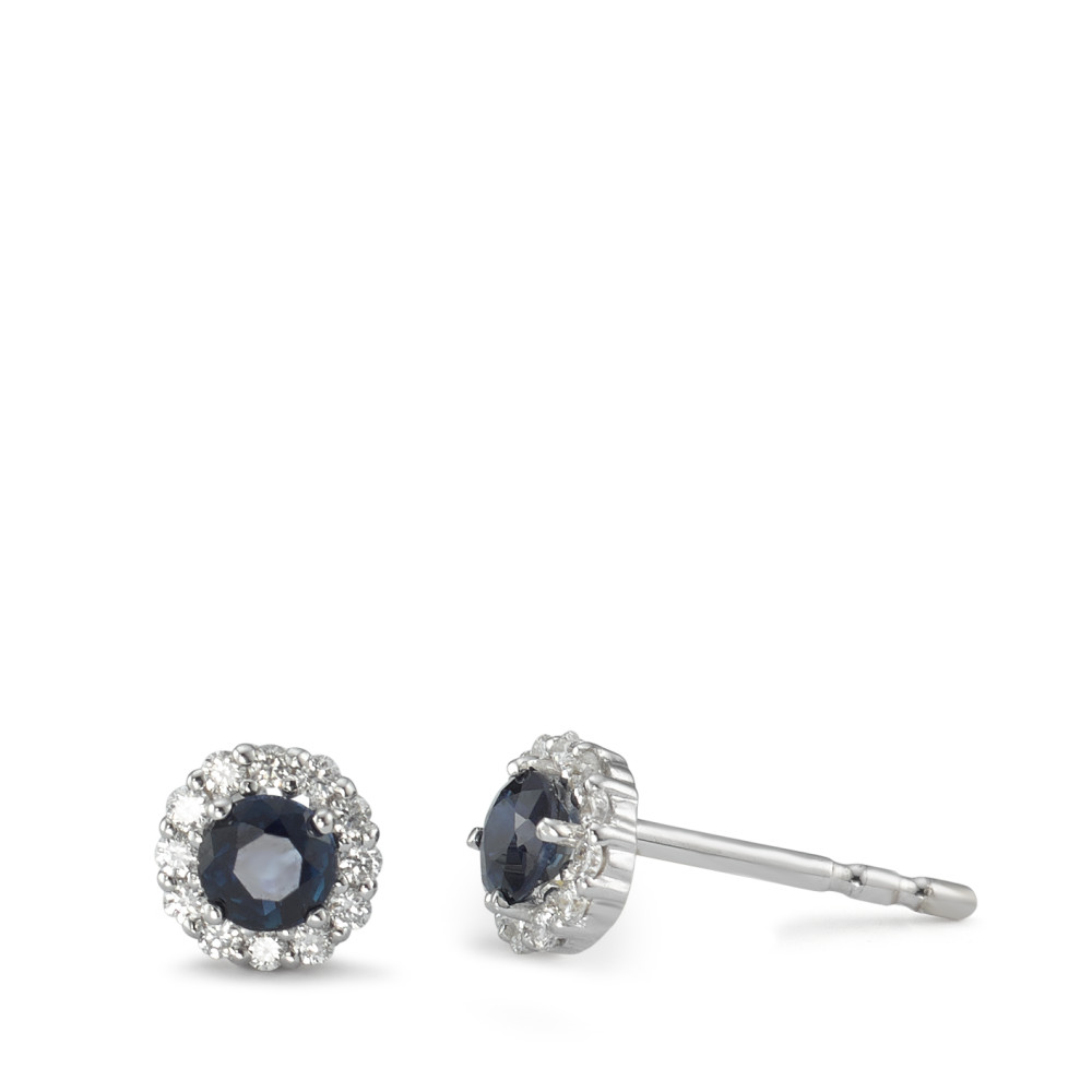 Clous d'oreilles Or blanc 18K Saphir bleu, 2 Pierres, Diamant 0.12 ct, 24 Pierres, w-si Ø5 mm-590842