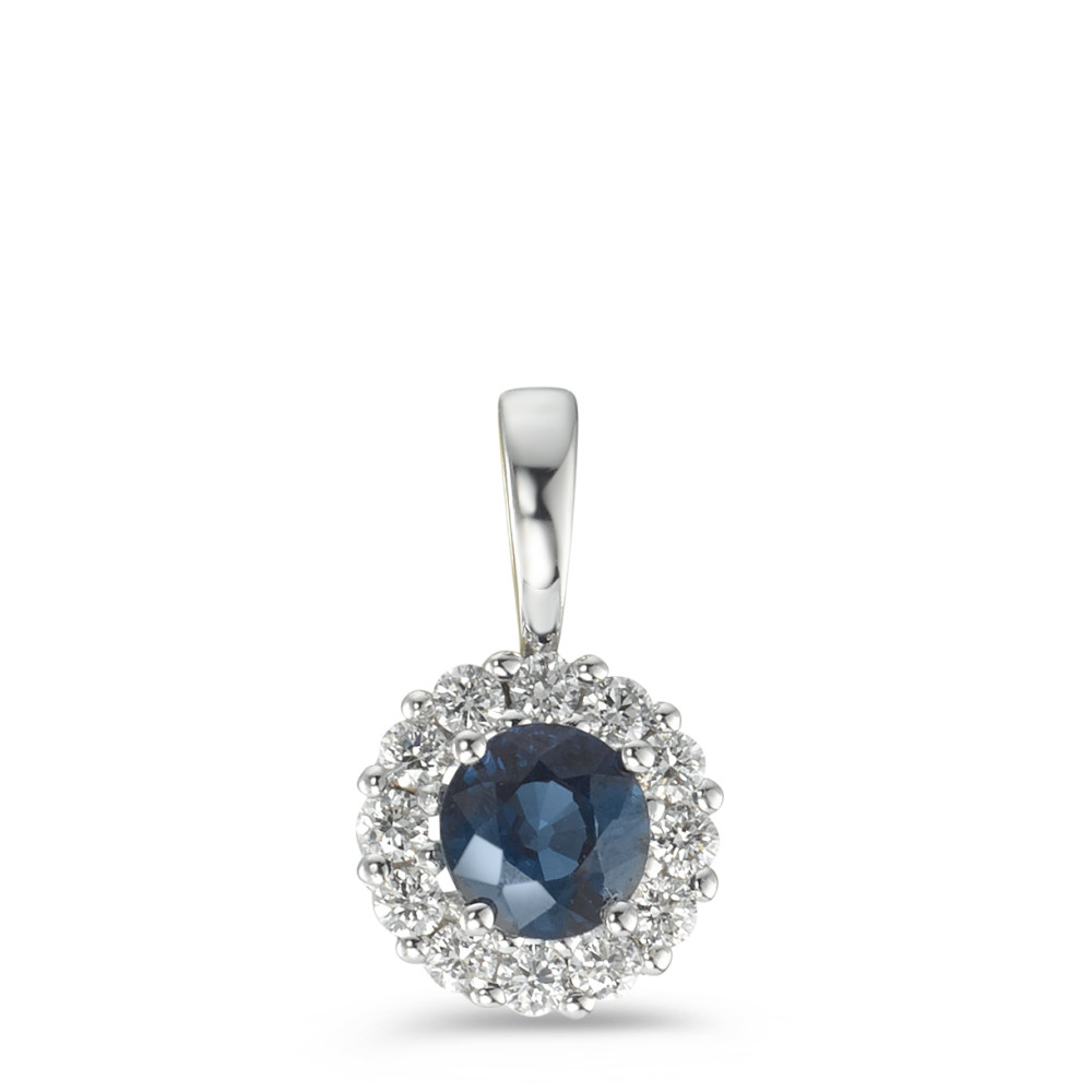 Pendentif Or blanc 18K Saphir bleu, Diamant 0.12 ct, 12 Pierres, w-si Ø6.5 mm-590843
