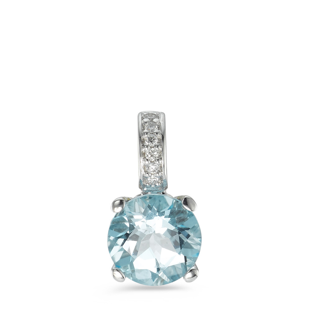 Pendentif Or blanc 18K Topaze bleu, Diamant 0.03 ct, 6 Pierres, w-si-590846