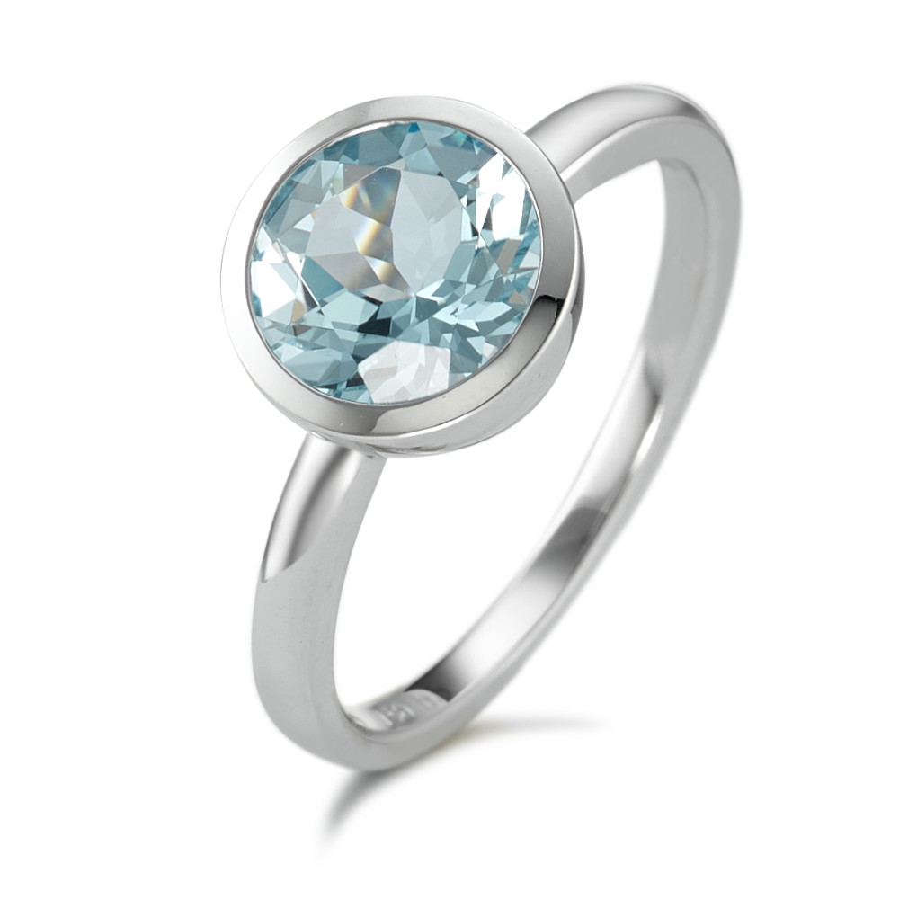 Bague Or blanc 18K Topaze bleu Ø9 mm-590886
