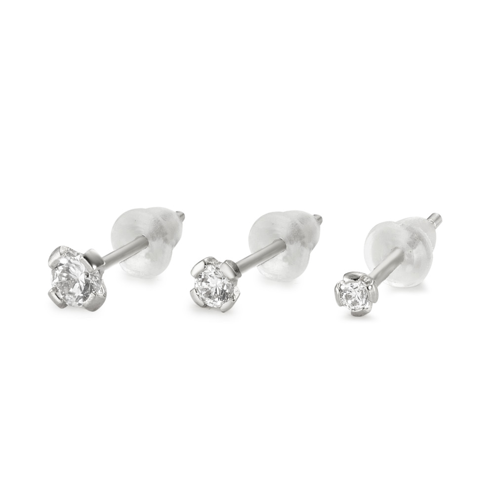 Clous d'oreilles Or blanc 18K Zircone blanc, 3 Pierres-590941