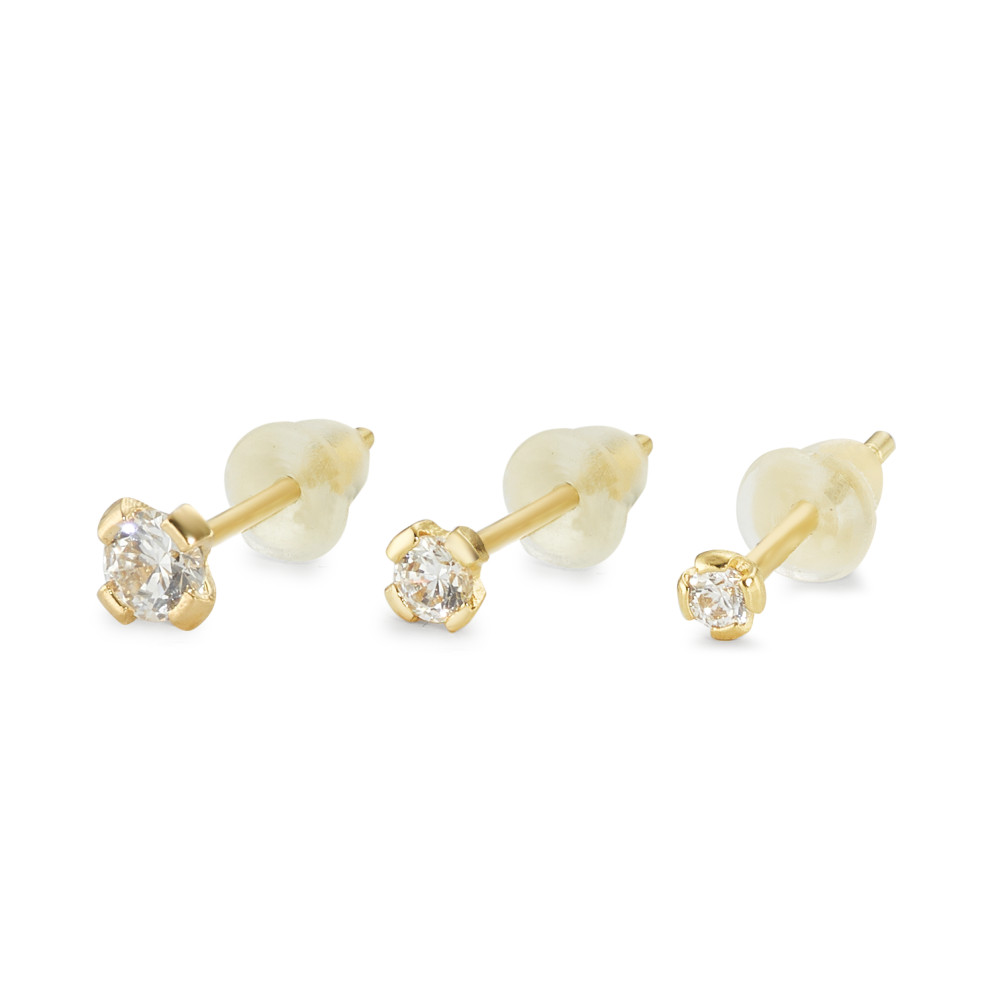 Clous d'oreilles Or jaune 18K Zircone blanc, 3 Pierres-590976
