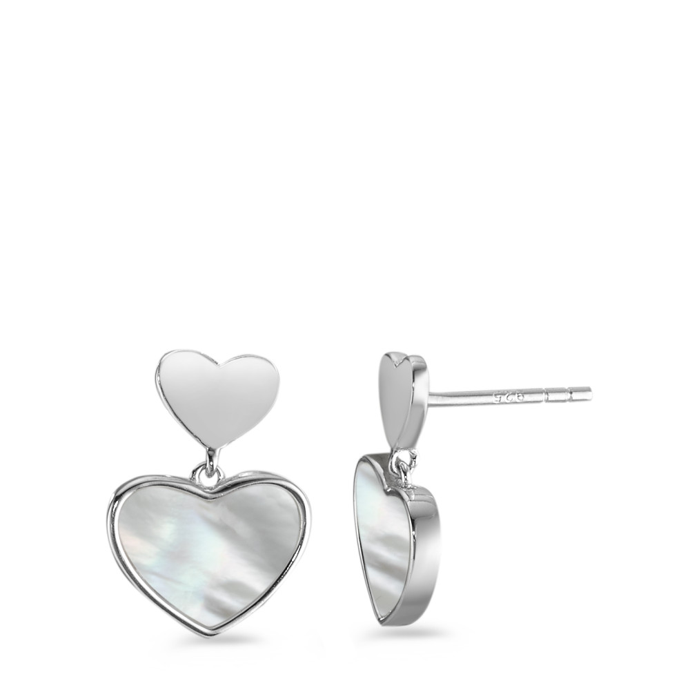 Pendant d'oreilles Argent Rhodié nacre blanc Coeur-591001