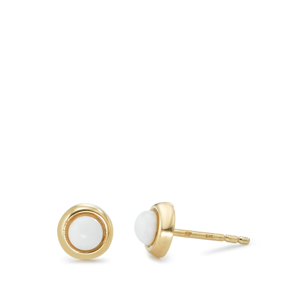 Clous d'oreilles Or jaune 9K Agate blanc, 2 Pierres Ø6 mm-591027