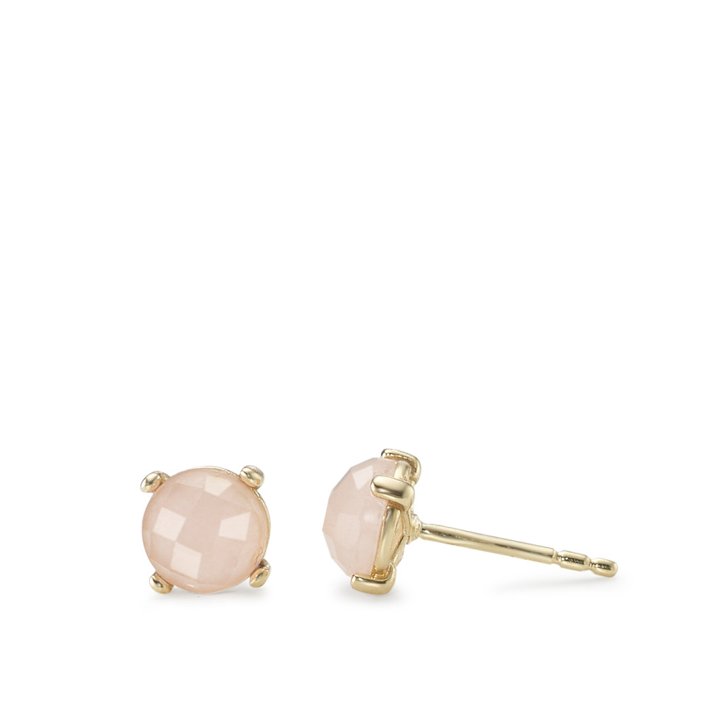 Clous d'oreilles Or jaune 9K Calcédoine rose, 2 Pierres Ø5.5 mm-591029