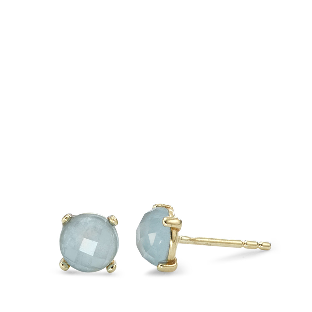 Clous d'oreilles Or jaune 9K Calcédoine bleu clair, 2 Pierres Ø6 mm-591030