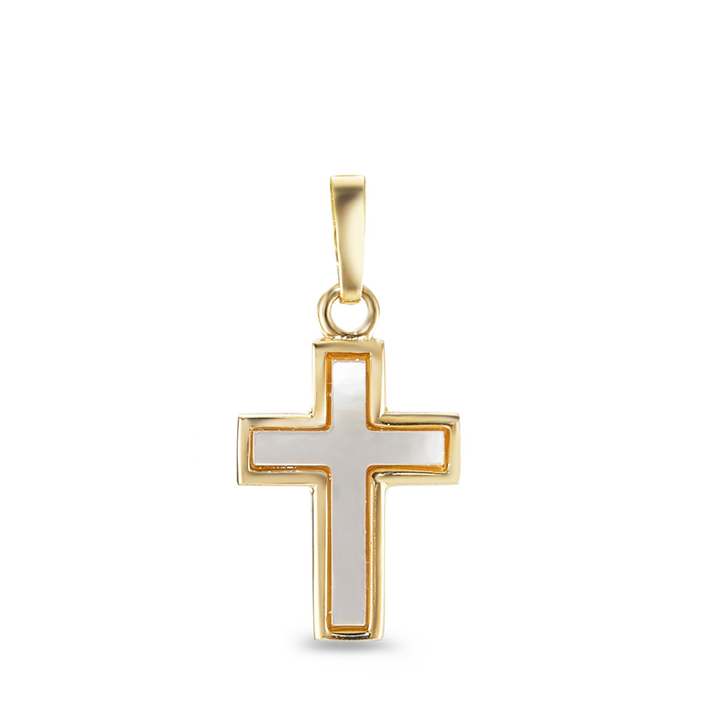 Pendentif Or jaune 18K nacre blanc Croix-591039