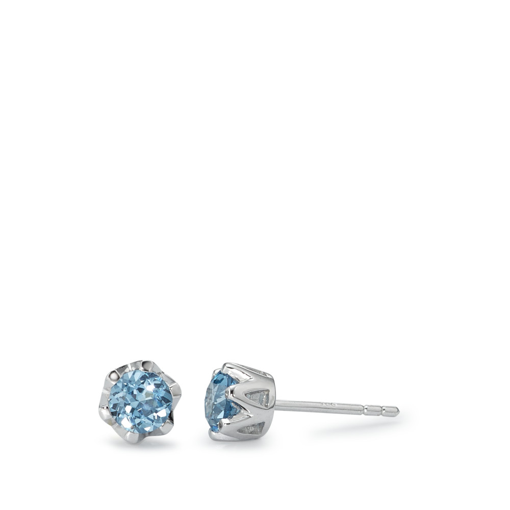 Clous d'oreilles Argent [synth. Aquamarin] aqua, 2 Pierres Rhodié Ø6 mm-591166