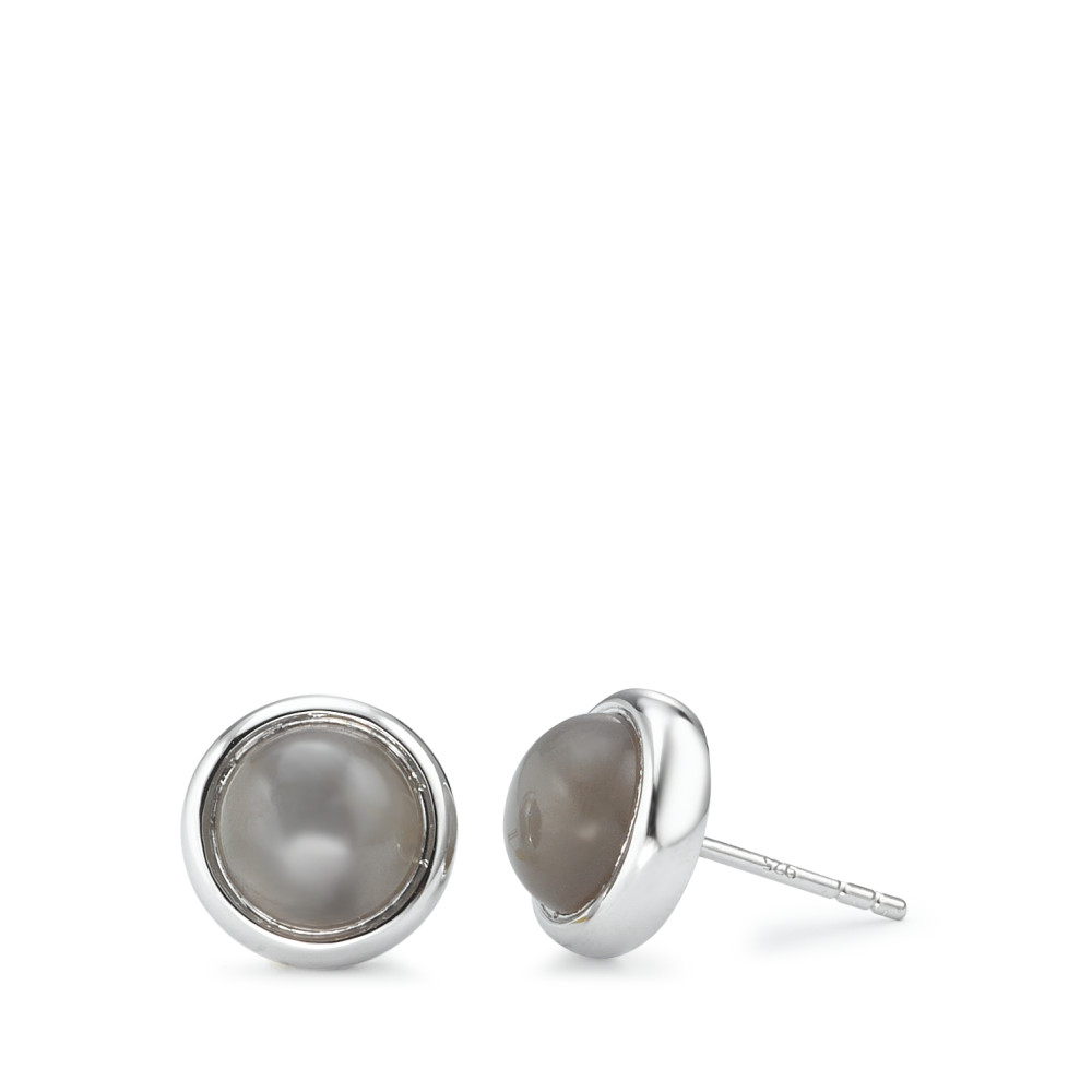 Ohrstecker Silber Mondstein grau, 2 Steine rhodiniert Ø10.5 mm-591170