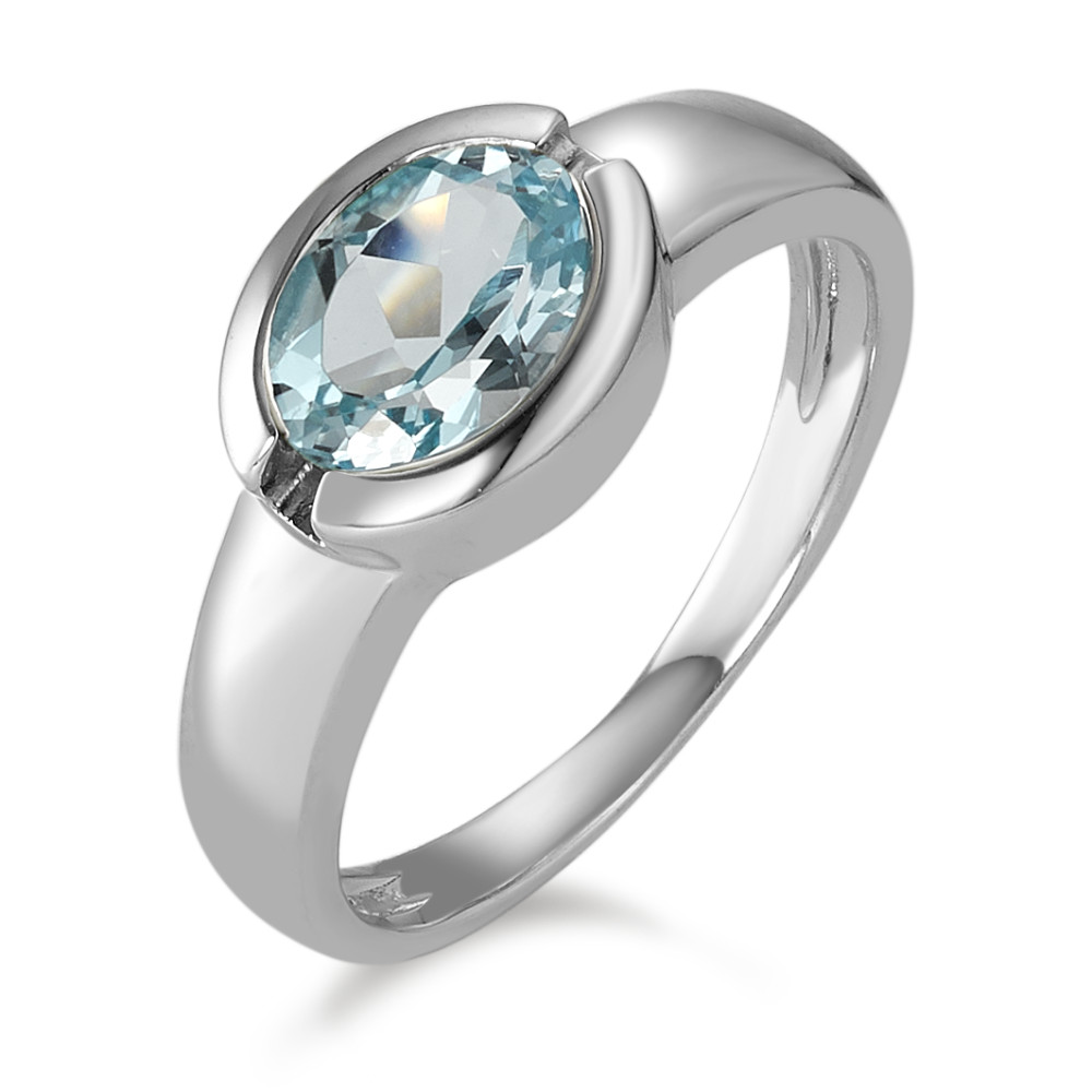 Bague Or blanc 9K Topaze bleu-591321