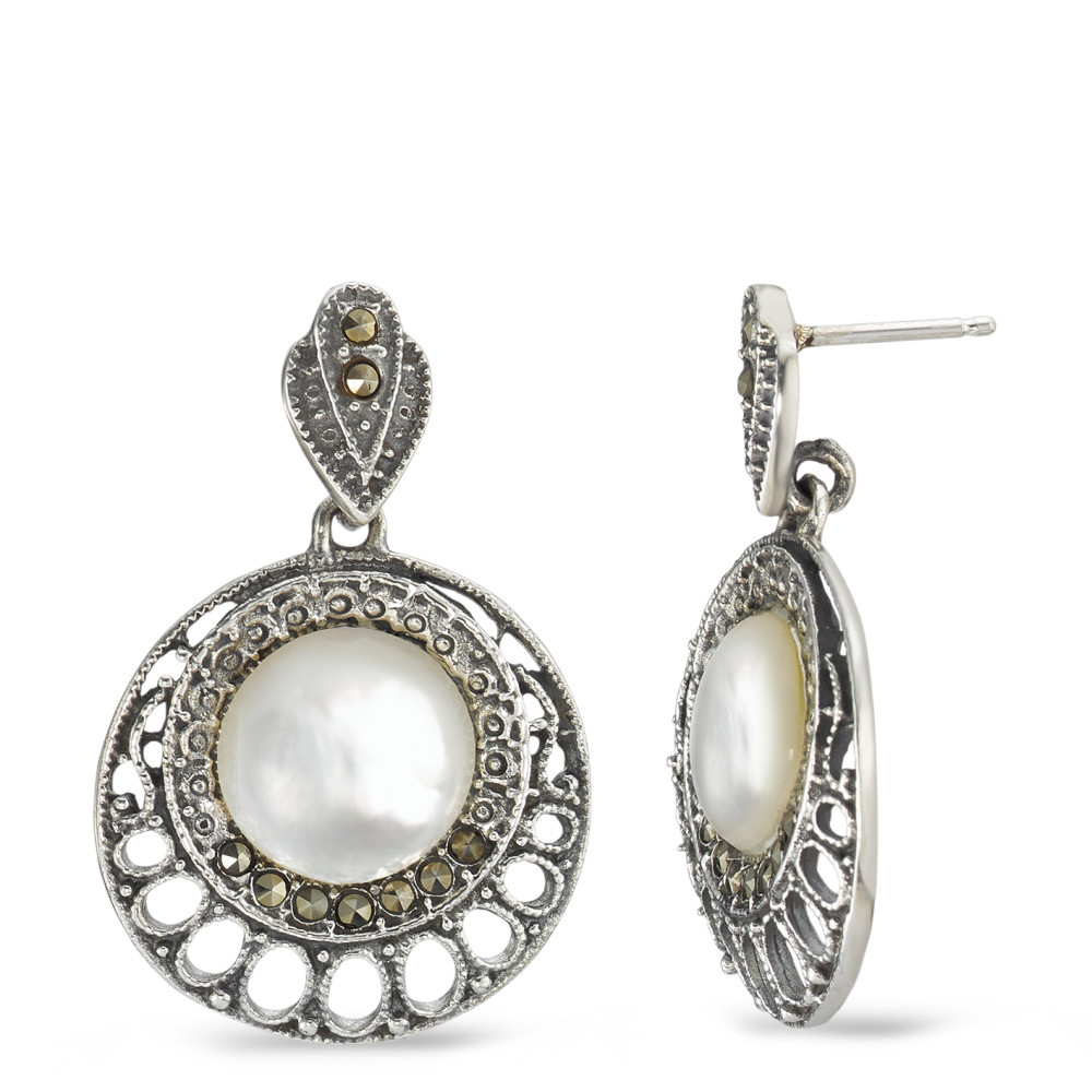 Pendant d'oreilles Argent Marcassite Patinée Ø23 mm-591499