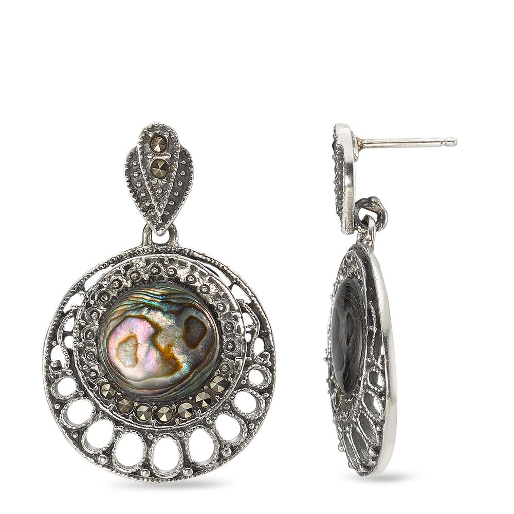 Pendant d'oreilles Argent Marcassite Patinée Ø23 mm-591509
