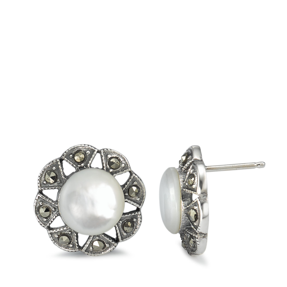 Clous d'oreilles Argent Marcassite Patinée Ø17 mm-591516