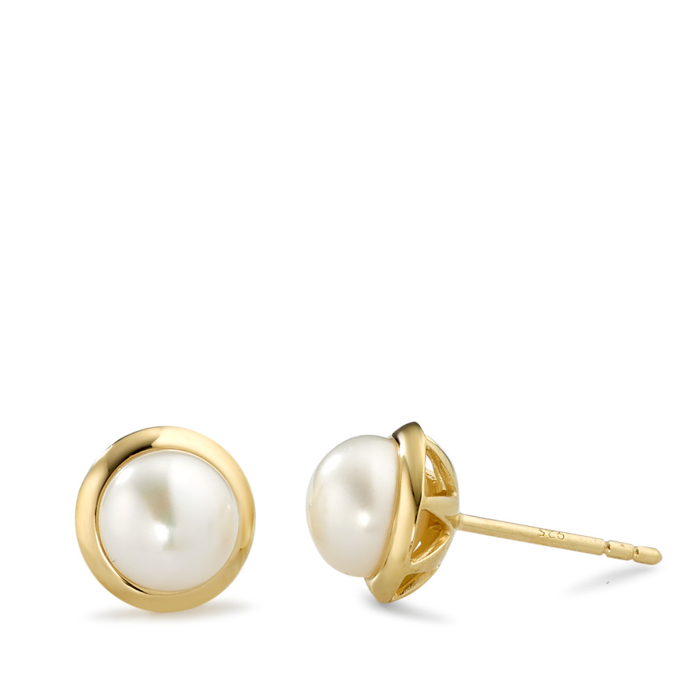 Clous d'oreilles Argent jaune Plaqué or perle d'eau douce blanc, 2 Perles, 7 mm Ø9 mm-591677